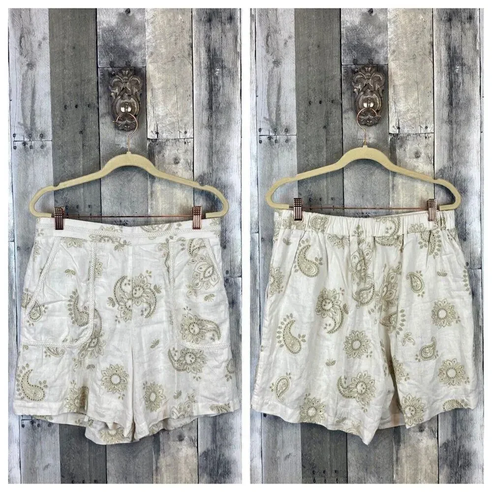 Johnny Was Maxine Walker Embroidery Paisley in Antique White Shorts Size Medium - Picture 2 of 14